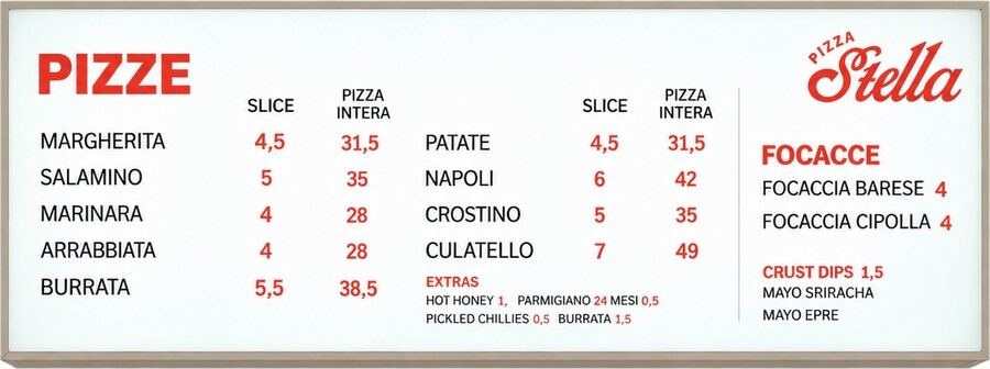 Il menu di Pizza Stella